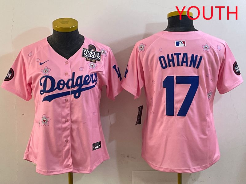 Youth Los Angeles Dodgers #17 Ohtani Pink Sakura Edition 2025 Nike MLB Jersey style 24
